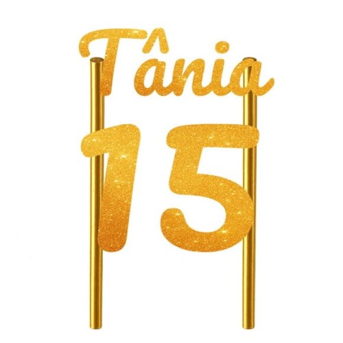 Topo de Bolo 15 Anos Glitter Nome Tânia