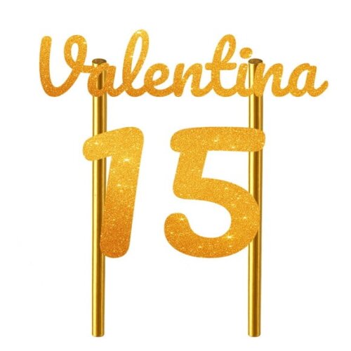 Topo de Bolo 15 Anos Glitter Nome Valentina