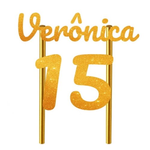 Topo de Bolo 15 Anos Glitter Nome Verônica