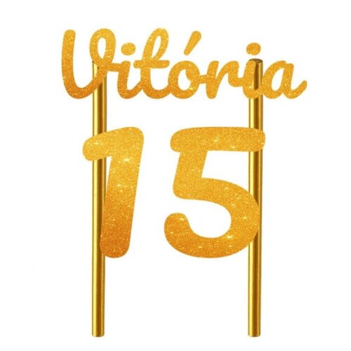 Topo de Bolo 15 Anos Glitter Nome Vitória