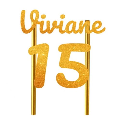 Topo de Bolo 15 Anos Glitter Nome Viviane