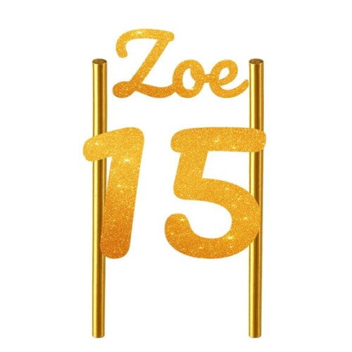 Topo de Bolo 15 Anos Glitter Nome Zoe