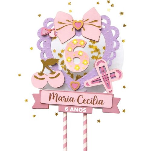 Topo de Bolo Premium Personalizado Aniversário Coquette