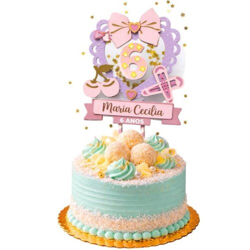 Topo de Bolo Premium Personalizado Aniversário Coquette
