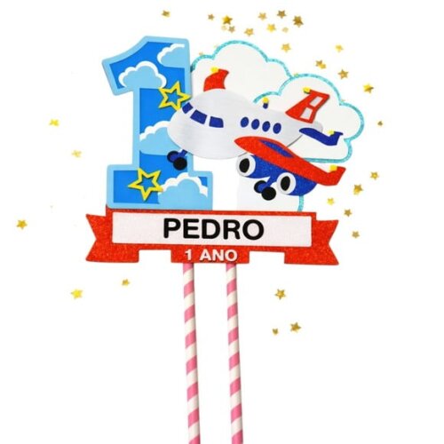 Topo de Bolo Premium Personalizado Avião