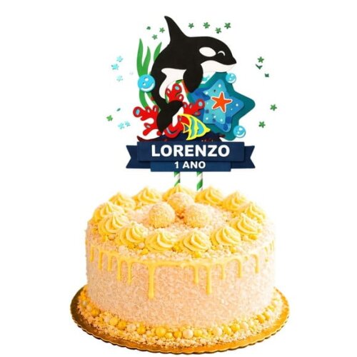 Topo de Bolo Premium Personalizado Baleia