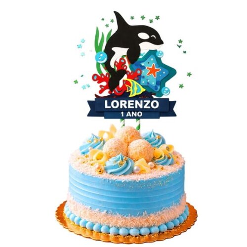 Topo de Bolo Premium Personalizado Baleia