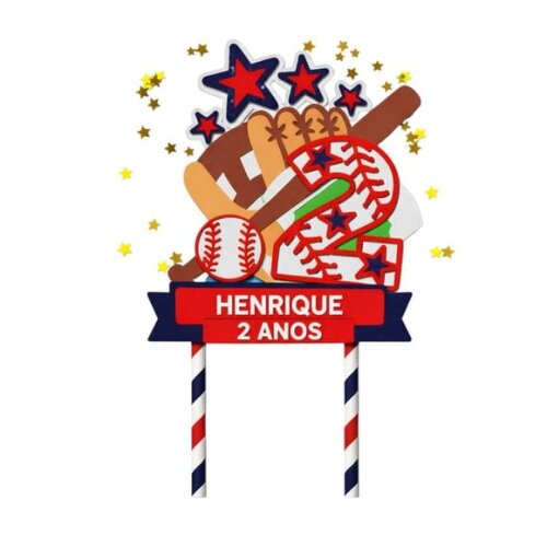 Topo de Bolo Premium Personalizado Beisebol