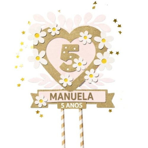 Topo de Bolo Premium Personalizado Boho com Flores