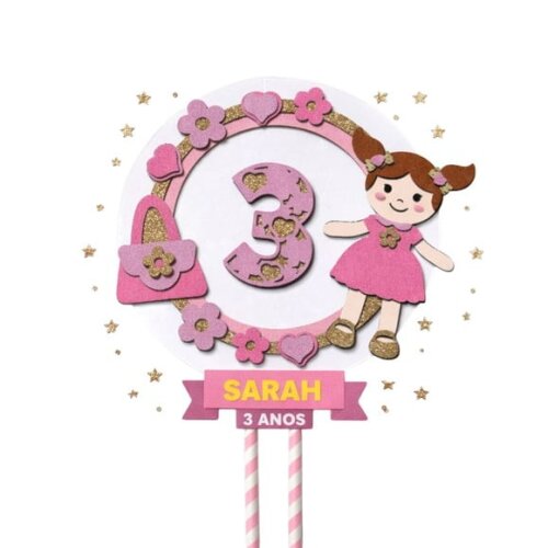 Topo de Bolo Premium Personalizado Boneca Bebê
