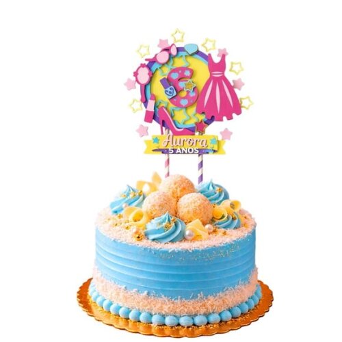 Topo de Bolo Premium Personalizado Boneca Rosa