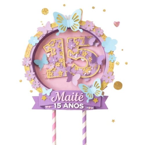 Topo de Bolo Premium Personalizado Borboletas