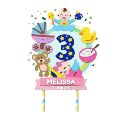 Topo de Bolo Premium Personalizado Chá de Bebê