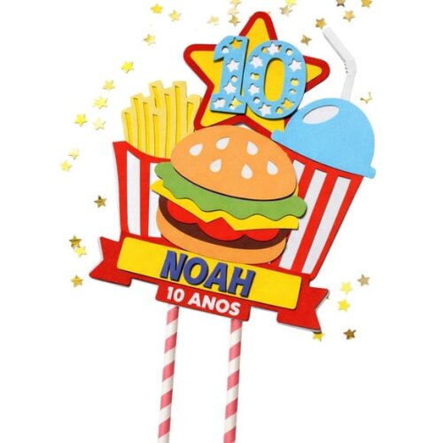Topo de Bolo Premium Personalizado Fast Food