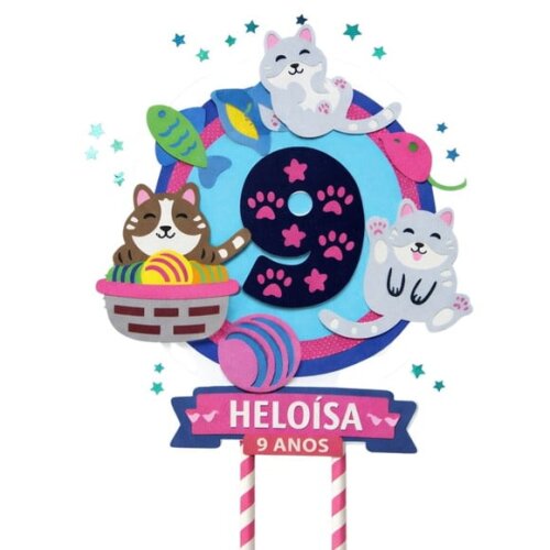 Topo de Bolo Premium Personalizado Gato Fofo