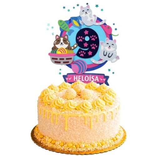 Topo de Bolo Premium Personalizado Gato Fofo
