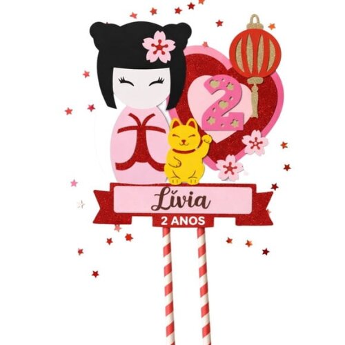 Topo de Bolo Premium Personalizado Kokeshi