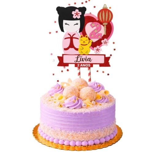 Topo de Bolo Premium Personalizado Kokeshi