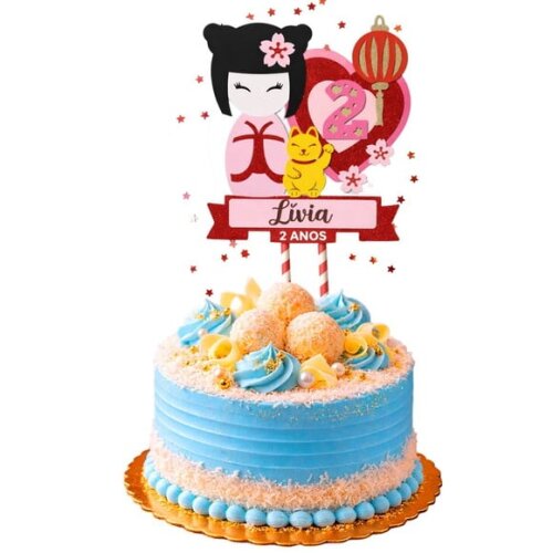 Topo de Bolo Premium Personalizado Kokeshi