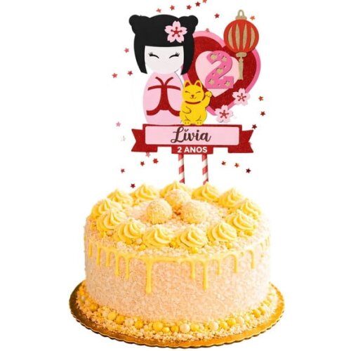 Topo de Bolo Premium Personalizado Kokeshi