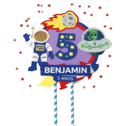 Topo de Bolo Premium Personalizado Mundo Espacial