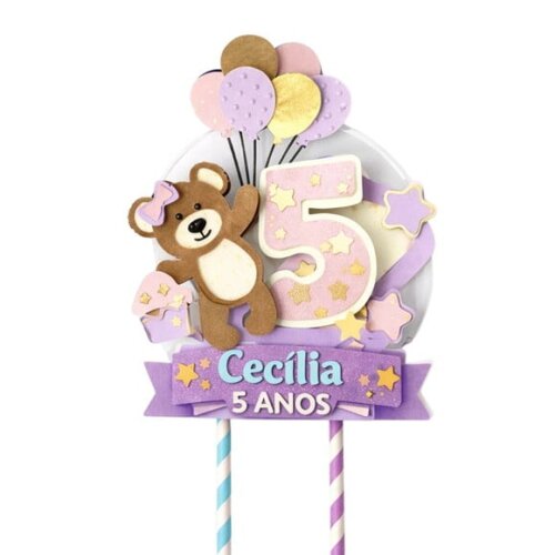 Topo de Bolo Premium Personalizado Ursinho de Pelúcia