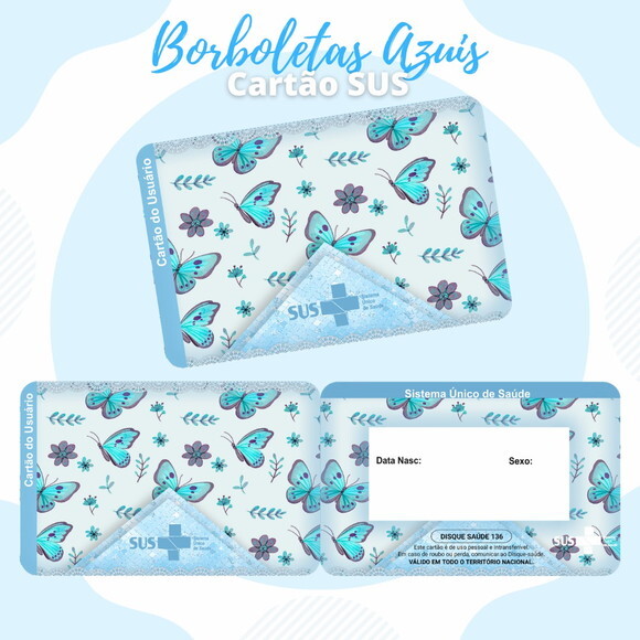 Cartão do Sus Personalizado - Borboletas Azuis