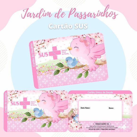 Cartão do Sus Personalizado - Jardim de Passarinhos
