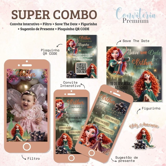 Combo Convite Interativo Premium - Merida