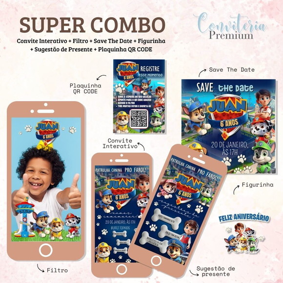 Combo Convite Interativo Premium - Patrulha Canina