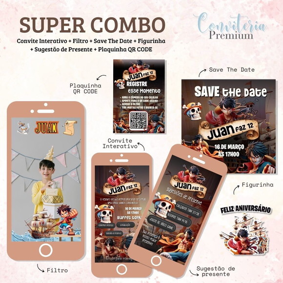 Combo Convite Interativo Premium - One Piece
