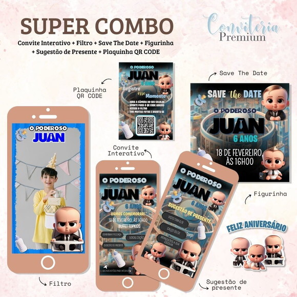 Combo Convite Interativo Premium - Poderoso Chefinho