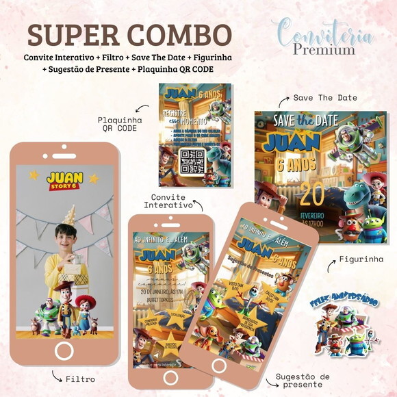 Combo Convite Interativo Premium - Toy Story
