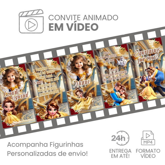 Convite Animado a Bela e a Fera