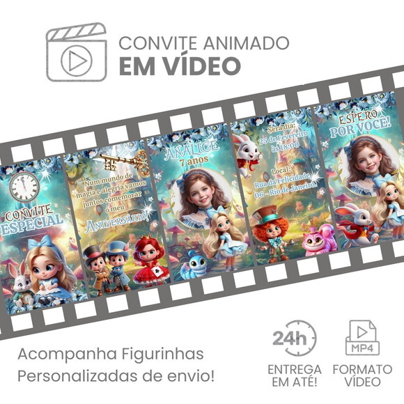 Convite Animado Alice no País das Maravilhas 02