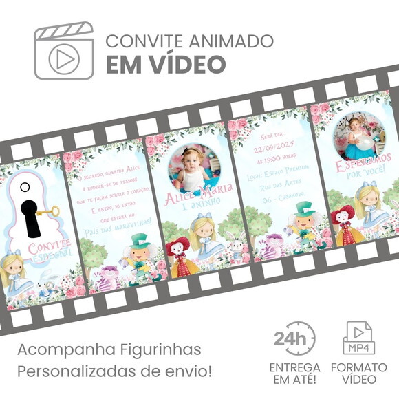 Convite Animado Alice no País das Maravilhas 01