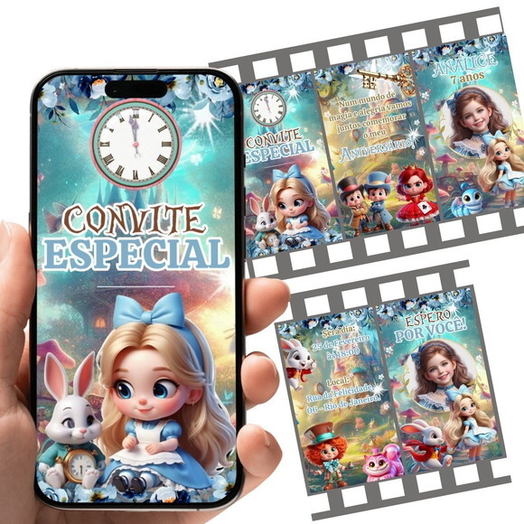 Convite Animado Alice no País das Maravilhas 02