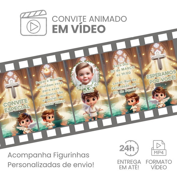 Convite Animado Batismo ou Batizado