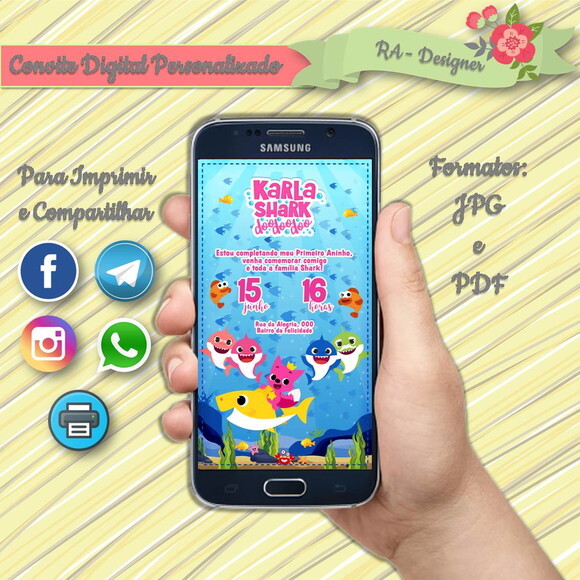Convite Digital Baby Shark Menina