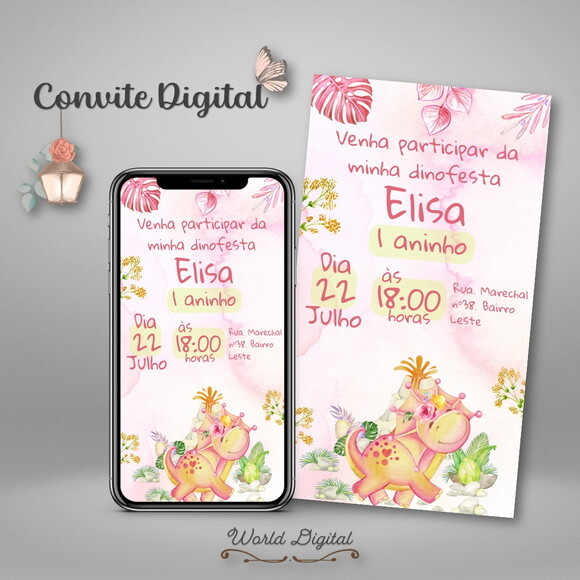 Convite Digital Dinossauro Menina 01