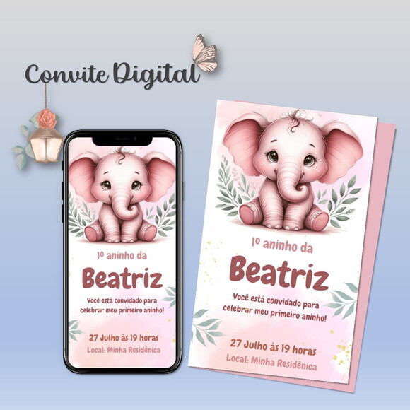 Convite Digital Elefantinho Menina 03