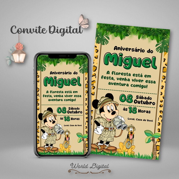 Convite Digital Mickey Mouse Safari 01