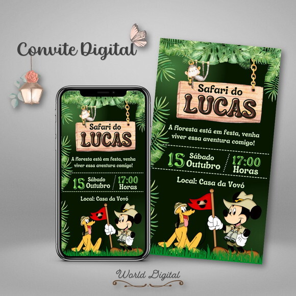 Convite Digital Mickey Mouse Safari 02