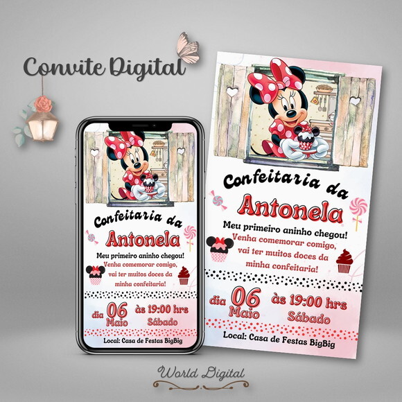 Convite Digital Minnie Mouse Rosa 02