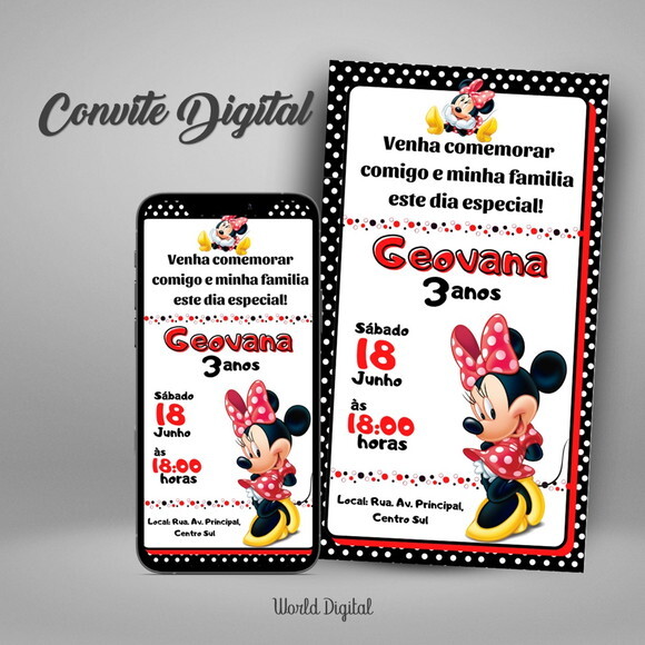 Convite Digital Minnie Mouse Vermelha 02