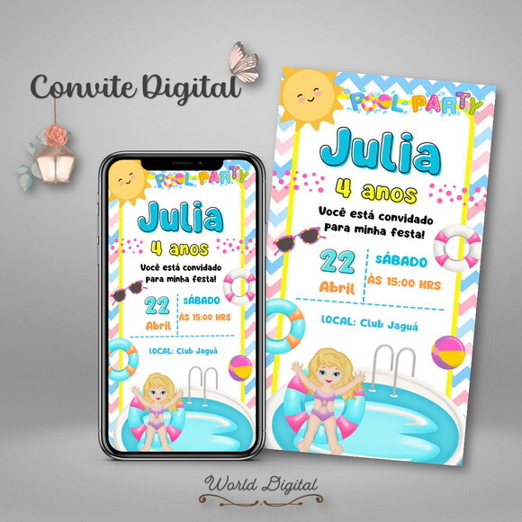 Convite Digital Pool Party Menina 01