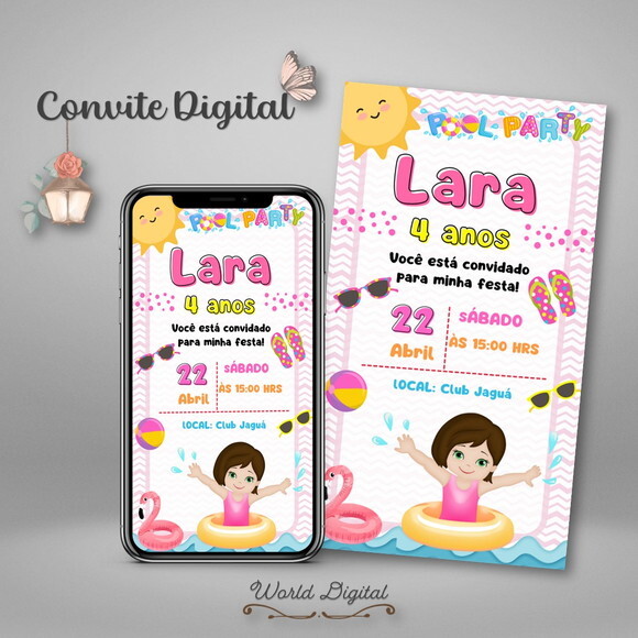 Convite Digital Pool Party Menina