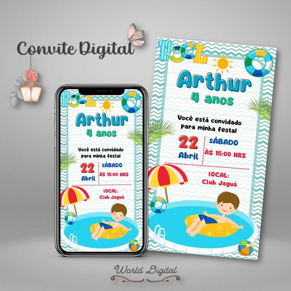 Convite Digital Pool Party Menino