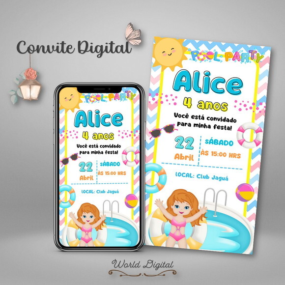 Convite Digital Pool Party Menina 03