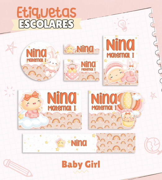Etiquetas Escolares Personalizadas - Bebê Menina